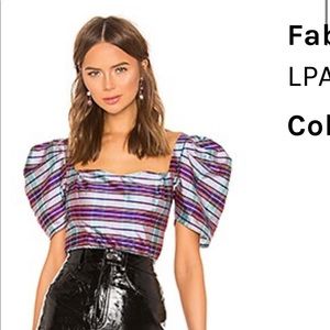 lpa cropped peasant top with puff sleeves